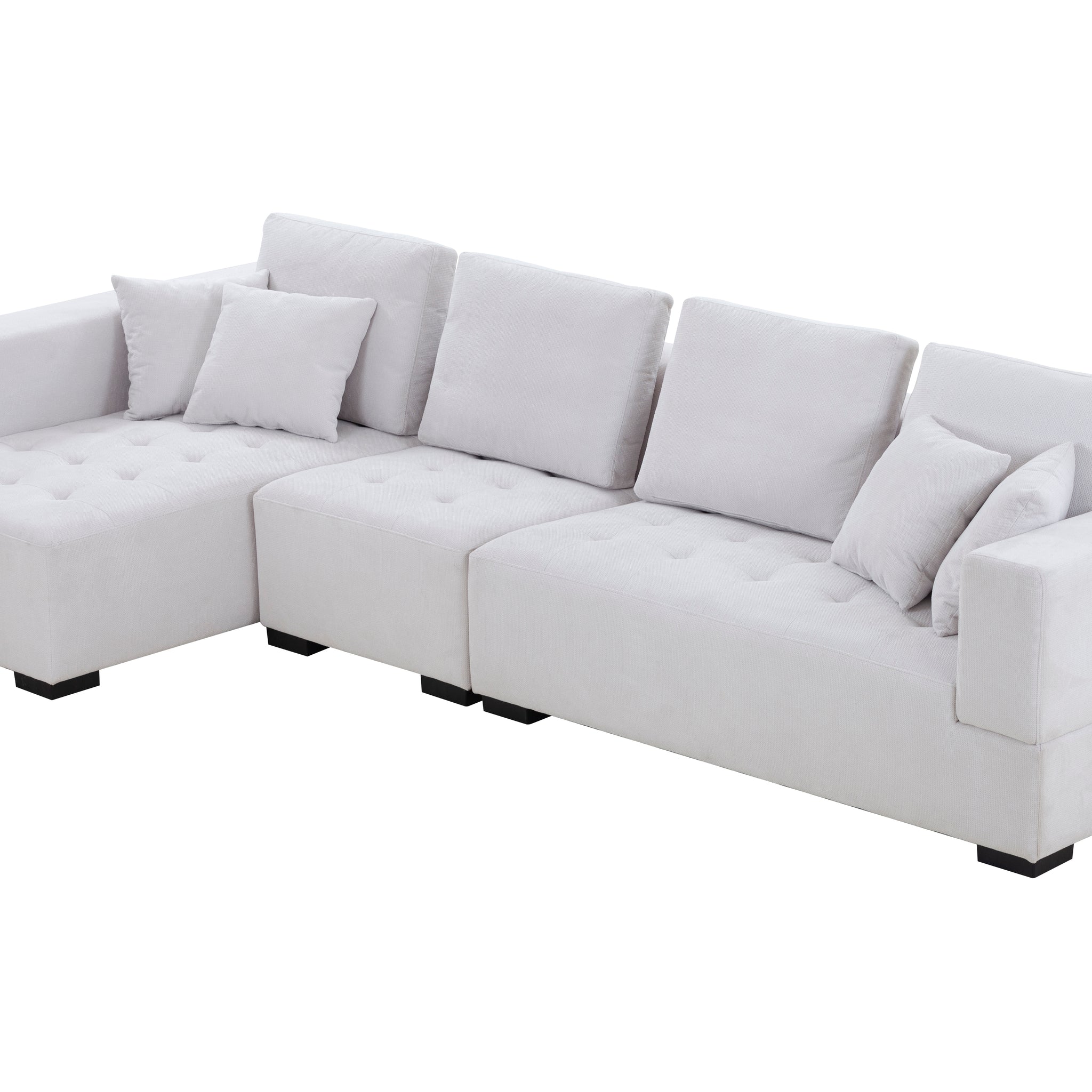 134'' Mid Century Modern Sofa L Shape Sectional Sofa Couch Left Chaise For Living Room, Beige Blue Fabric