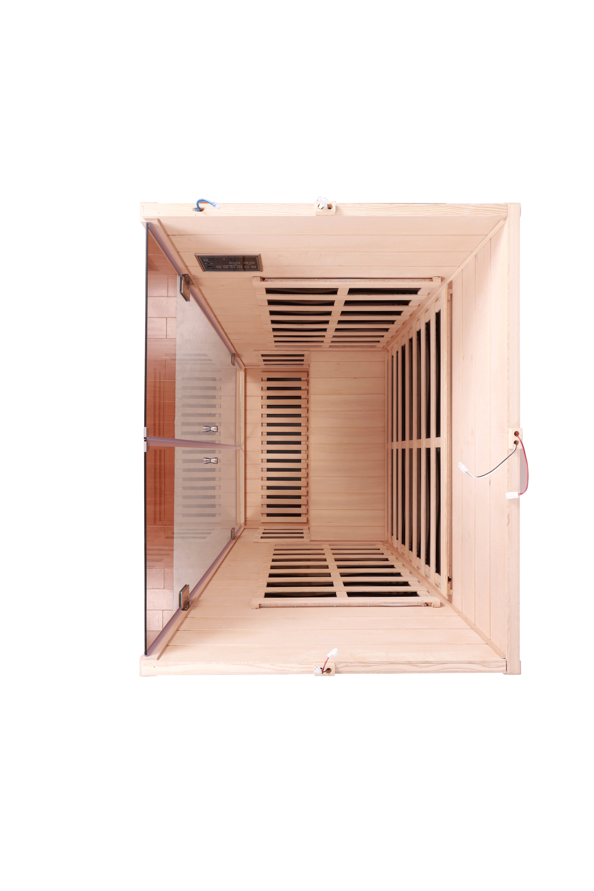 Two Person Wide Space Hemlock Double Doors Great Glass Luxury Indoor Natural Metal & Wood