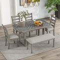 6 Piece Rubber Wood Dining Table Set With Beautiful Wood Grain Pattern Tabletop Solid Wood Veneer And Soft Cushion Gray Gray Solid Wood