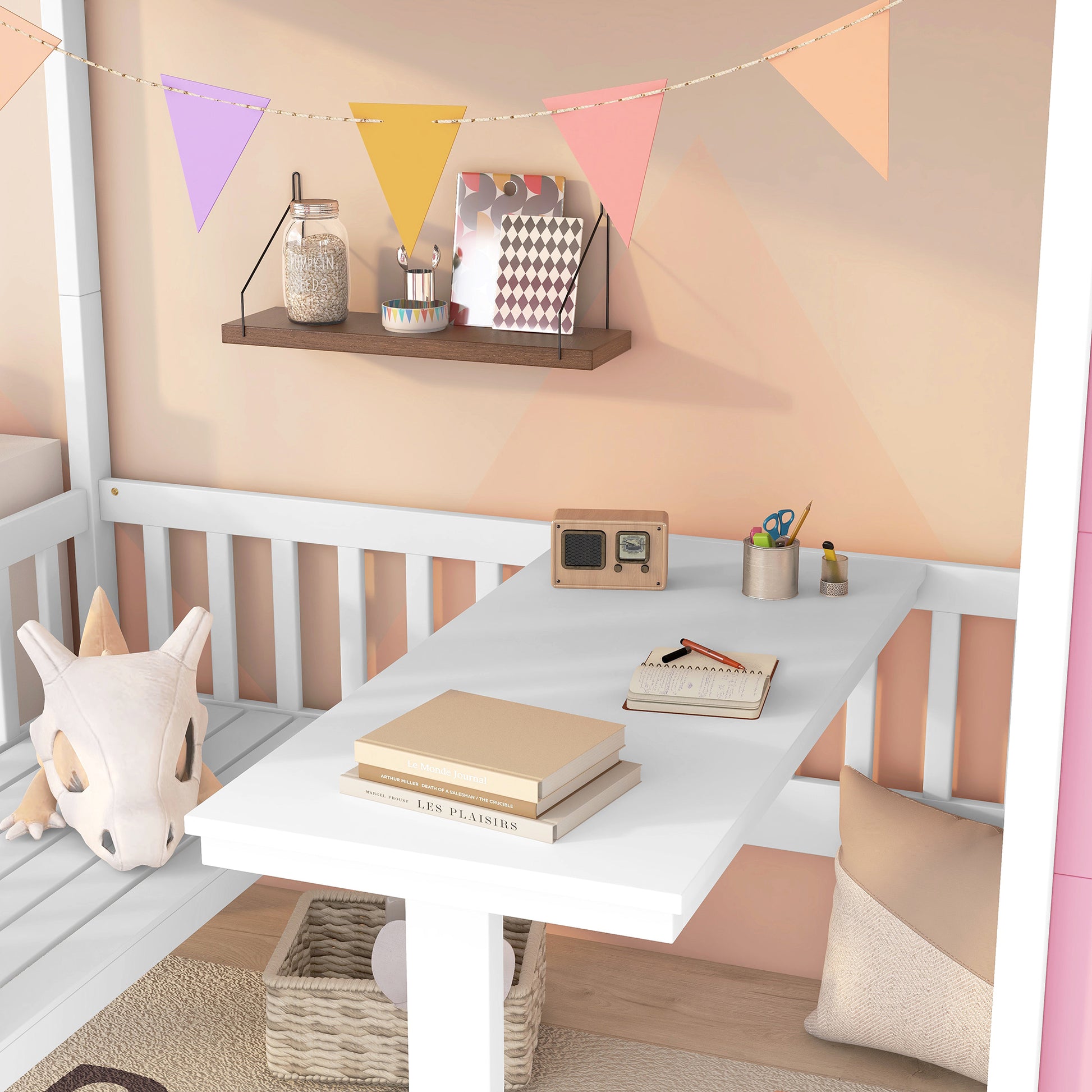 Twin Over Twin Bunk Bed With Changeable Table, Bunk Bed Turn Into Upper Bed And Down Desk Pink Twin Pink Solid Wood