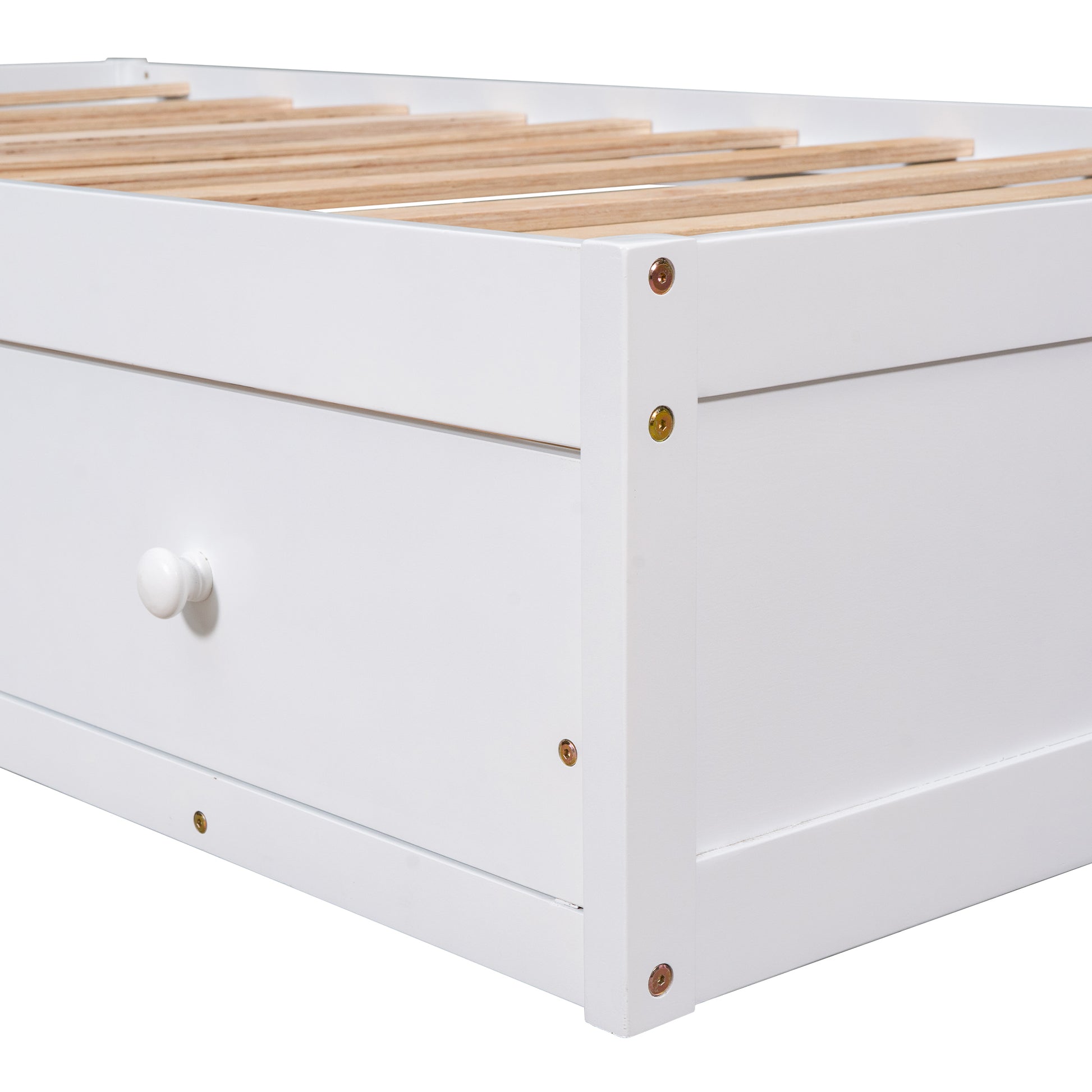 Twin Size Platform Storage Bed With 3 Drawers,White White Solid Wood