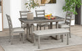 6 Piece Rubber Wood Dining Table Set With Beautiful Wood Grain Pattern Tabletop Solid Wood Veneer And Soft Cushion Gray Gray Solid Wood
