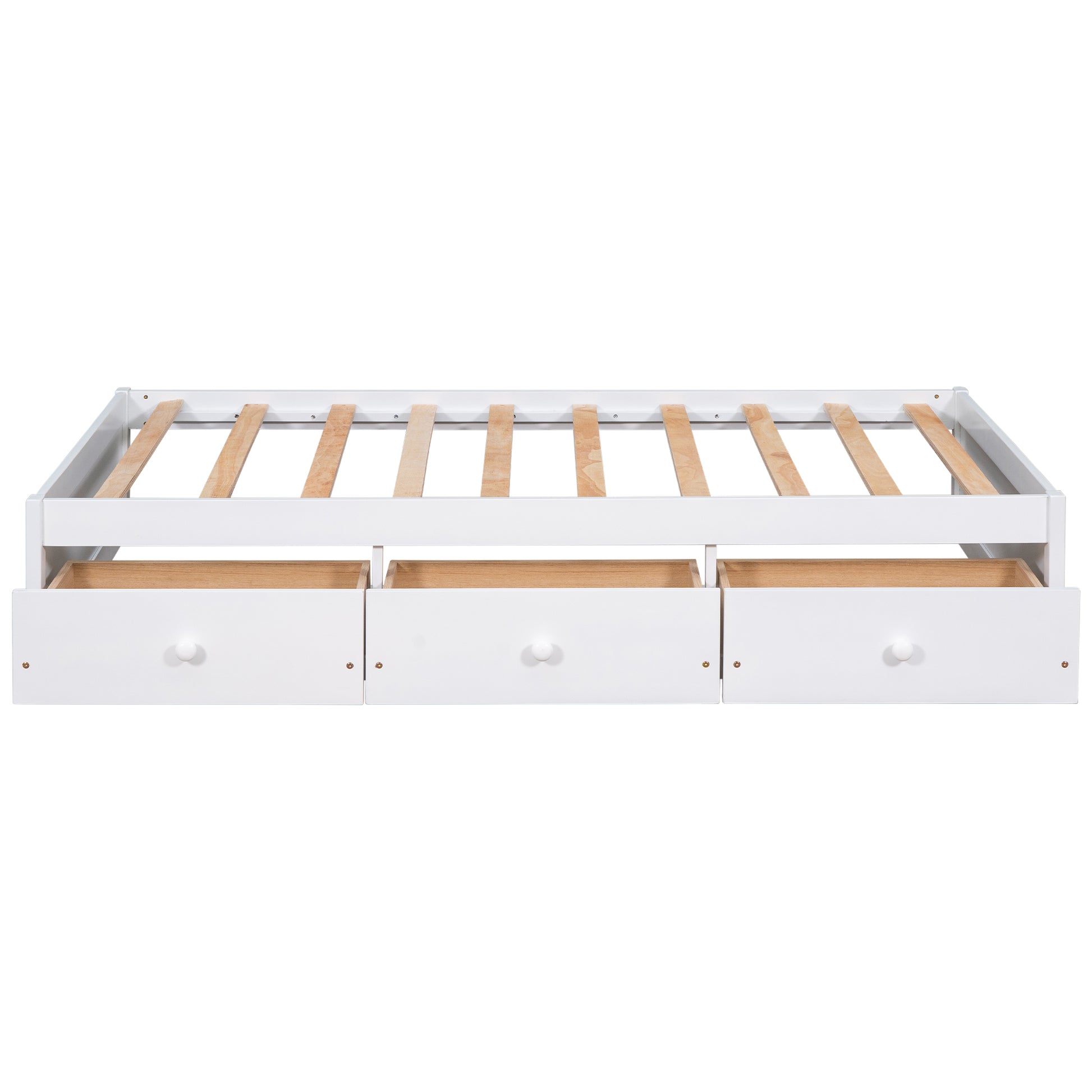Twin Size Platform Storage Bed With 3 Drawers,White White Solid Wood