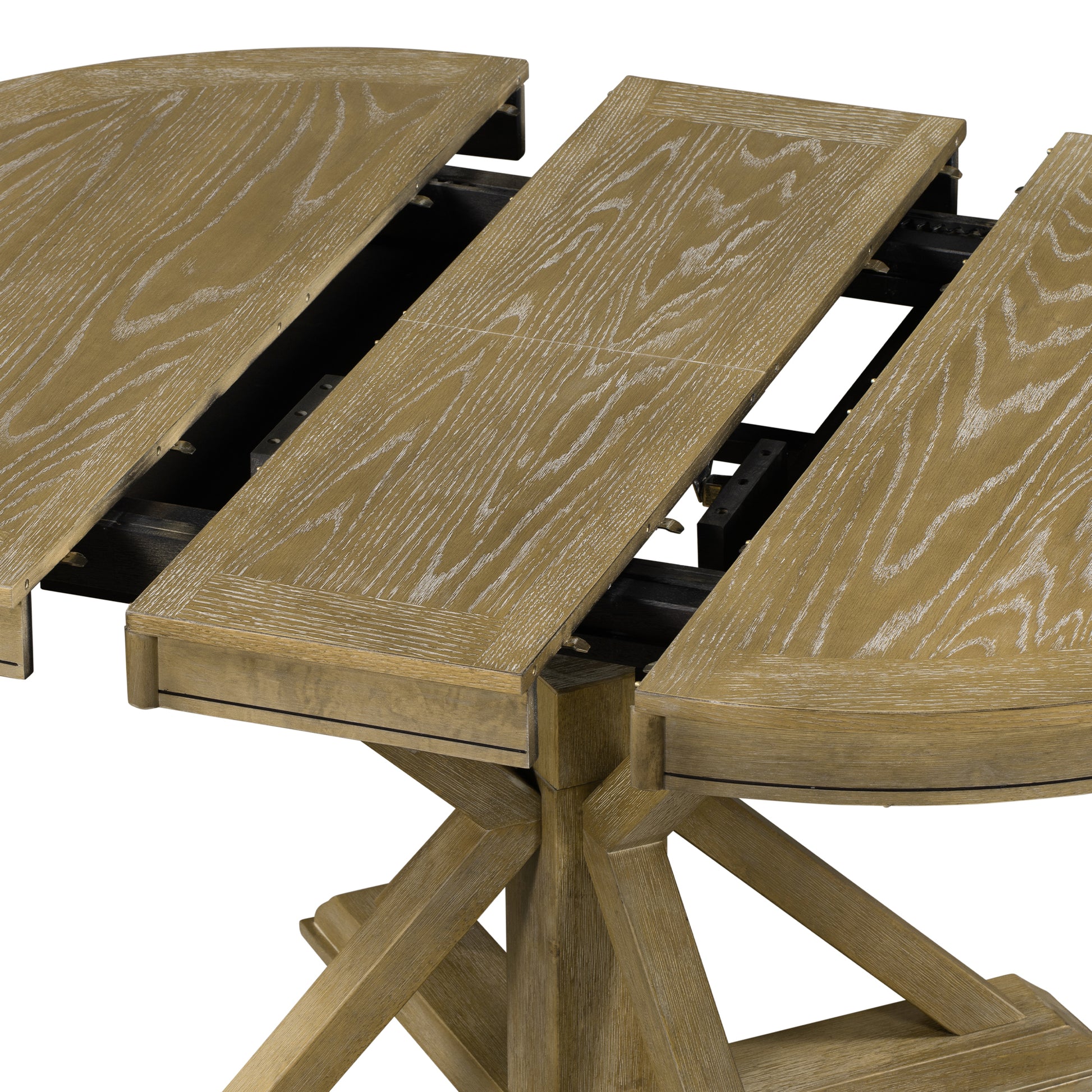 Retro Functional Extendable Dining Table With A 12" Leaf For Dining Room And Living Room Natural Wood Wash Natural Wood Wash Solid Wood Mdf