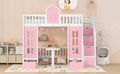 Twin Over Twin Bunk Bed With Changeable Table, Bunk Bed Turn Into Upper Bed And Down Desk Pink Twin Pink Solid Wood