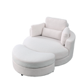 Video Welike Swivel Accent Barrel Modern Sofa Lounge Club Big Round Chair With Storage Ottoman Linen Fabric For Living Room Hotel With Pillows,Teddy White Ivory Ivory Foam Fabric 1 Seat