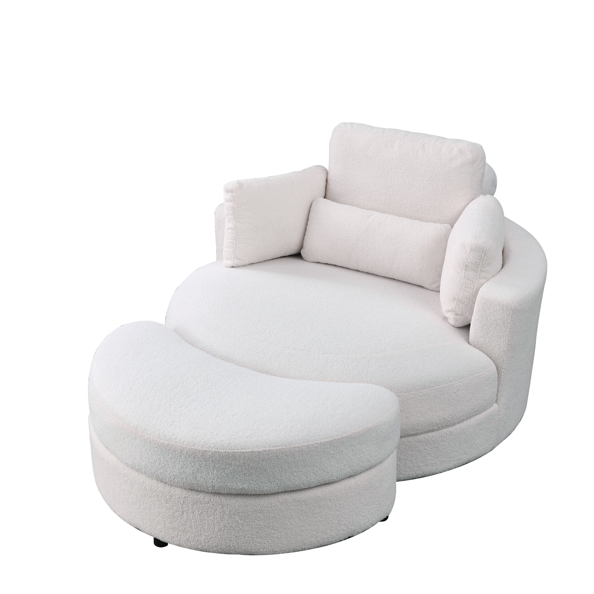 Video Welike Swivel Accent Barrel Modern Sofa Lounge Club Big Round Chair With Storage Ottoman Linen Fabric For Living Room Hotel With Pillows,Teddy White Ivory Ivory Foam Fabric 1 Seat