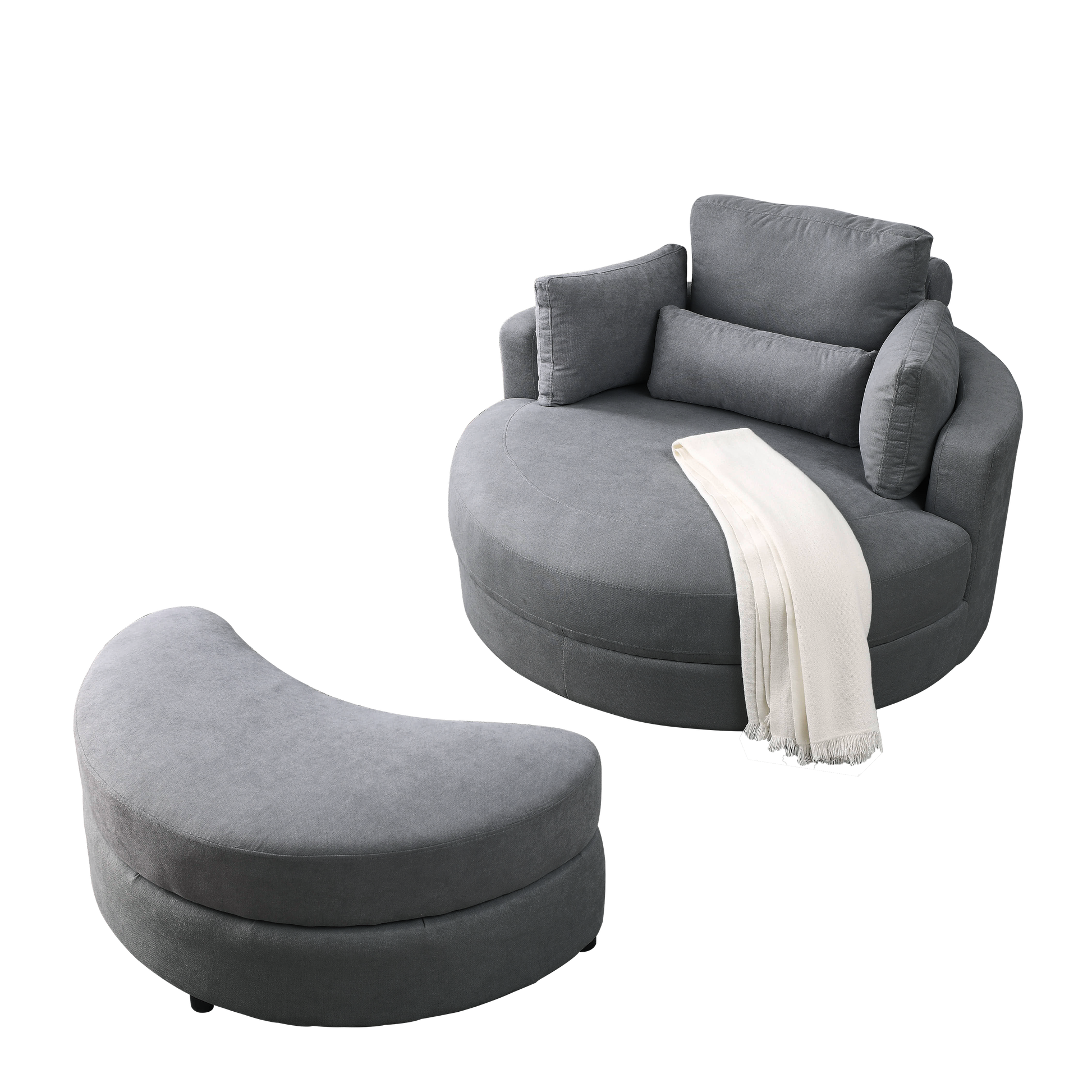 Video Welike Swivel Accent Barrel Modern Dark Grey Sofa Lounge Club Big Round Chair With Storage Ottoman Linen Fabric For Living Room Hotel With Pillows Dark Grey Foam Fabric