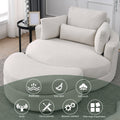 Video Welike Swivel Accent Barrel Modern Sofa Lounge Club Big Round Chair With Storage Ottoman Linen Fabric For Living Room Hotel With Pillows Beige Foam Fabric