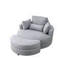 Video Welike Swivel Accent Barrel Modern Grey Sofa Lounge Club Big Round Chair With Storage Ottoman Linen Fabric For Living Room Hotel With Pillows Light Grey Foam Fabric