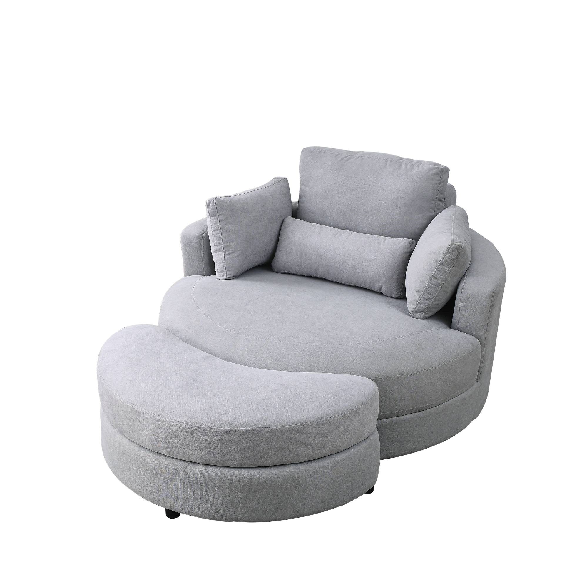 Video Welike Swivel Accent Barrel Modern Grey Sofa Lounge Club Big Round Chair With Storage Ottoman Linen Fabric For Living Room Hotel With Pillows Light Grey Foam Fabric