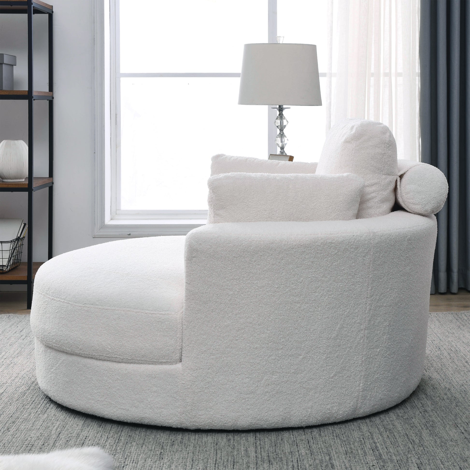 Video Welike Swivel Accent Barrel Modern Sofa Lounge Club Big Round Chair With Storage Ottoman Linen Fabric For Living Room Hotel With Pillows,Teddy White Ivory Ivory Foam Fabric 1 Seat