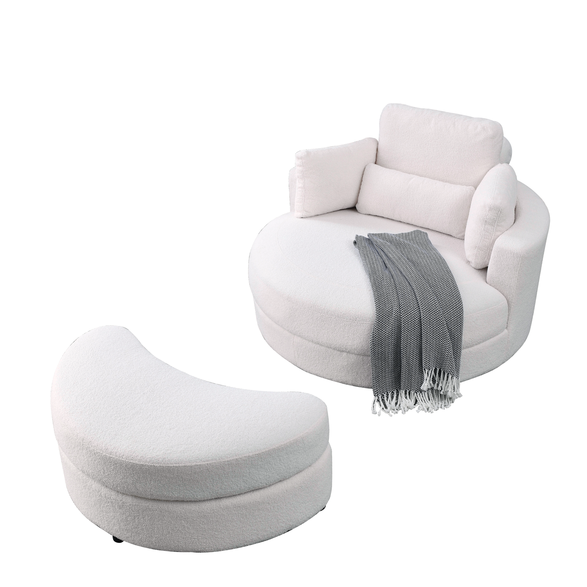 Video Welike Swivel Accent Barrel Modern Sofa Lounge Club Big Round Chair With Storage Ottoman Linen Fabric For Living Room Hotel With Pillows,Teddy White Ivory Ivory Foam Fabric 1 Seat