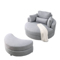 Video Welike Swivel Accent Barrel Modern Grey Sofa Lounge Club Big Round Chair With Storage Ottoman Linen Fabric For Living Room Hotel With Pillows Light Grey Foam Fabric