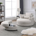 Video Welike Swivel Accent Barrel Modern Sofa Lounge Club Big Round Chair With Storage Ottoman Linen Fabric For Living Room Hotel With Pillows Beige Foam Fabric