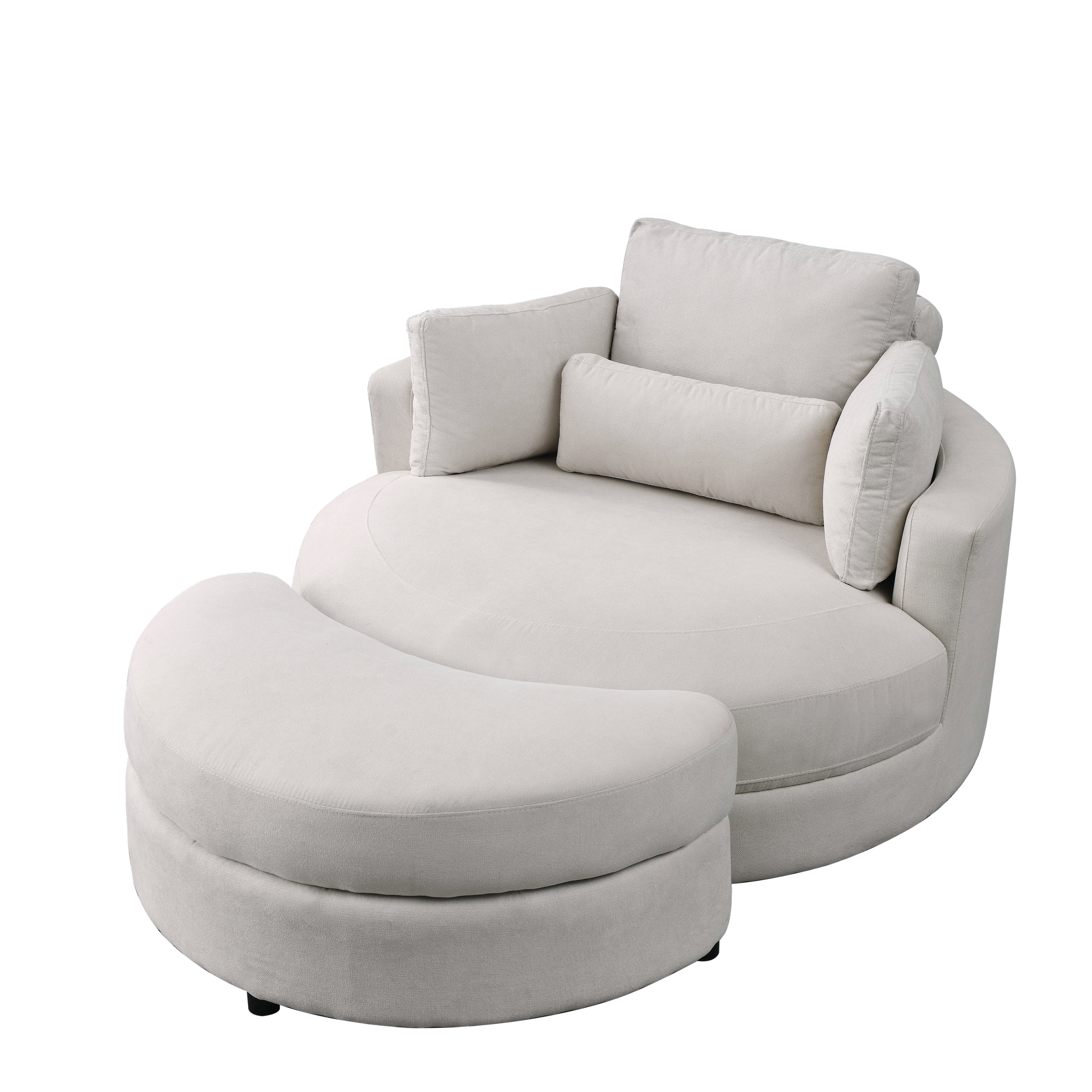 Video Welike Swivel Accent Barrel Modern Sofa Lounge Club Big Round Chair With Storage Ottoman Linen Fabric For Living Room Hotel With Pillows Beige Foam Fabric