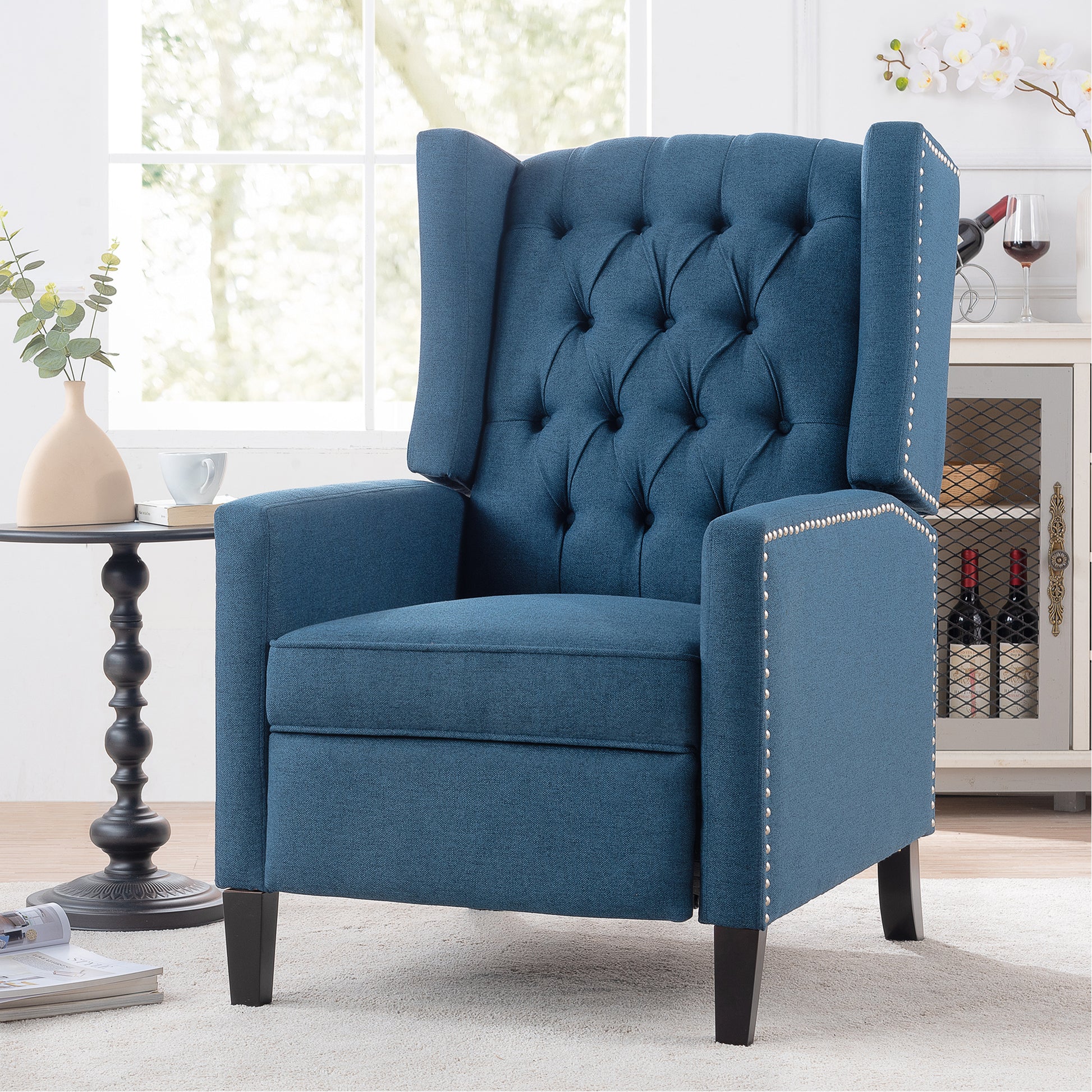 27.16" Wide Manual Wing Chair Recliner Blue Polyester