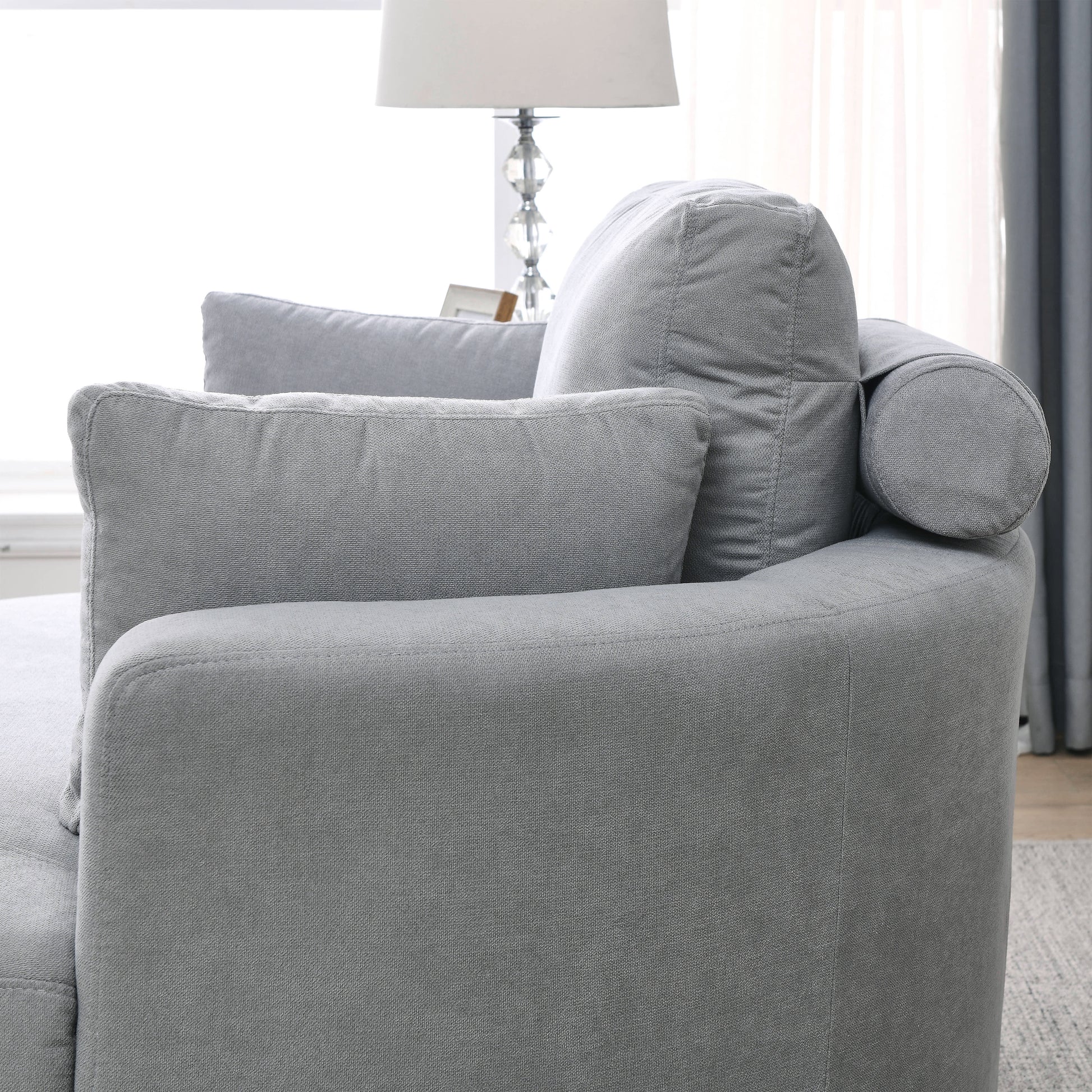 Video Welike Swivel Accent Barrel Modern Grey Sofa Lounge Club Big Round Chair With Storage Ottoman Linen Fabric For Living Room Hotel With Pillows .2Pcs Light Grey Foam Fabric