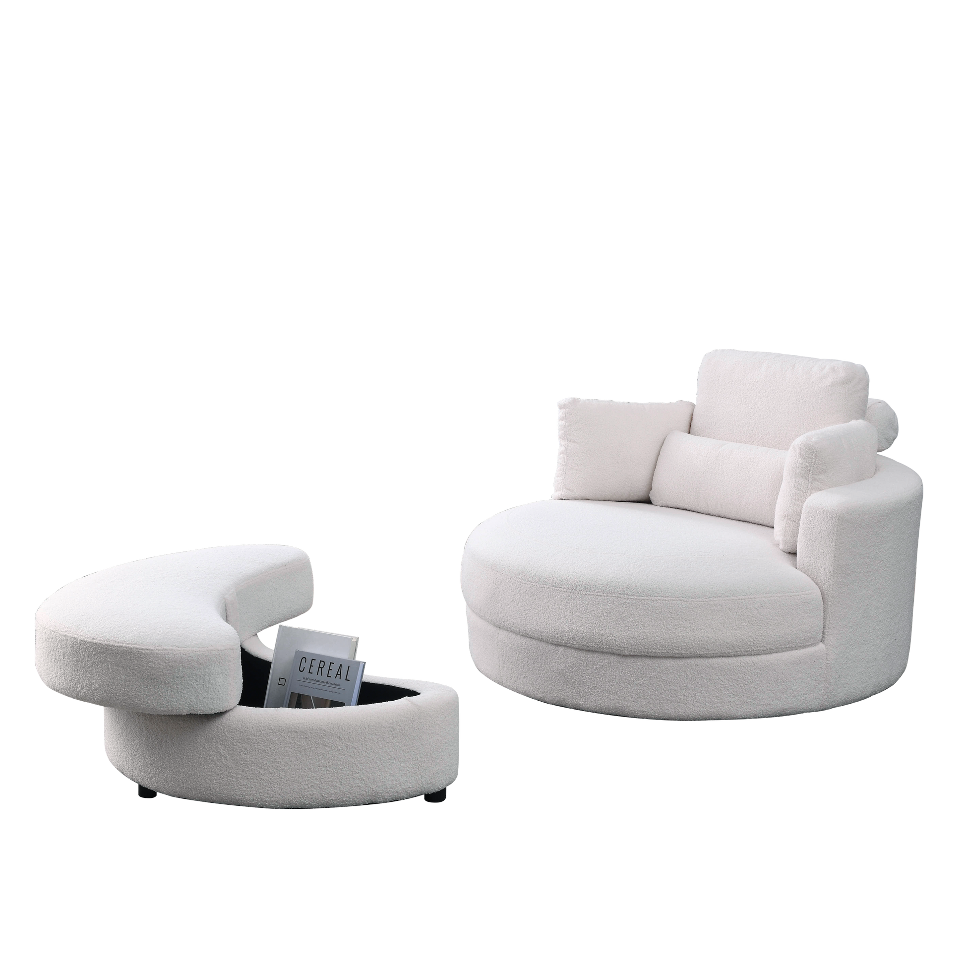 Video Welike Swivel Accent Barrel Modern Sofa Lounge Club Big Round Chair With Storage Ottoman Linen Fabric For Living Room Hotel With Pillows,Teddy White Ivory Ivory Foam Fabric 1 Seat