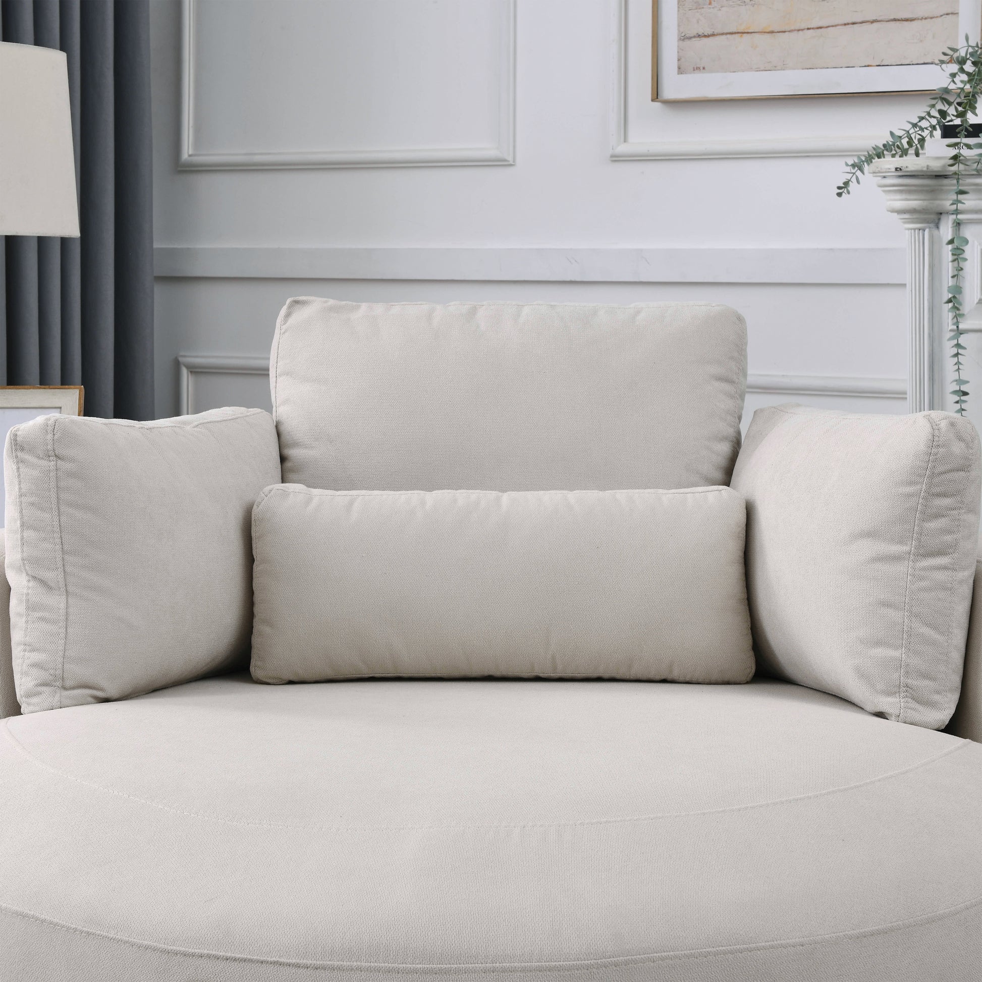 Video Welike Swivel Accent Barrel Modern Sofa Lounge Club Big Round Chair With Storage Ottoman Linen Fabric For Living Room Hotel With Pillows Beige Foam Fabric
