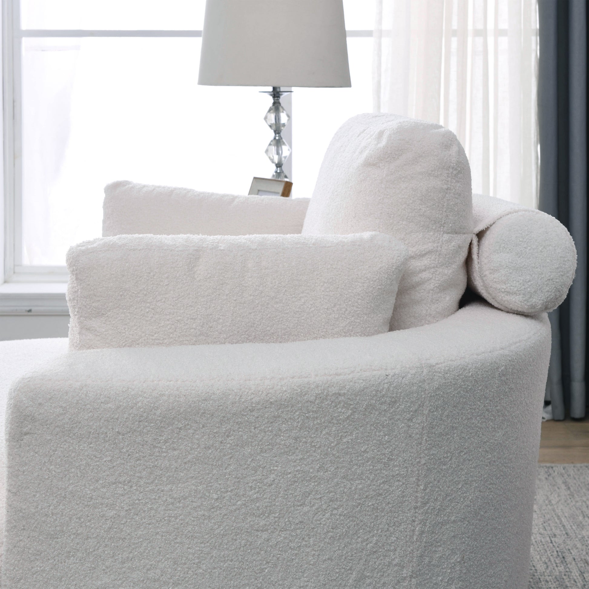 Video Welike Swivel Accent Barrel Modern Sofa Lounge Club Big Round Chair With Storage Ottoman Linen Fabric For Living Room Hotel With Pillows,Teddy White Ivory Ivory Foam Fabric 1 Seat