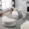 Video Welike Swivel Accent Barrel Modern Sofa Lounge Club Big Round Chair With Storage Ottoman Linen Fabric For Living Room Hotel With Pillows Beige Foam Fabric