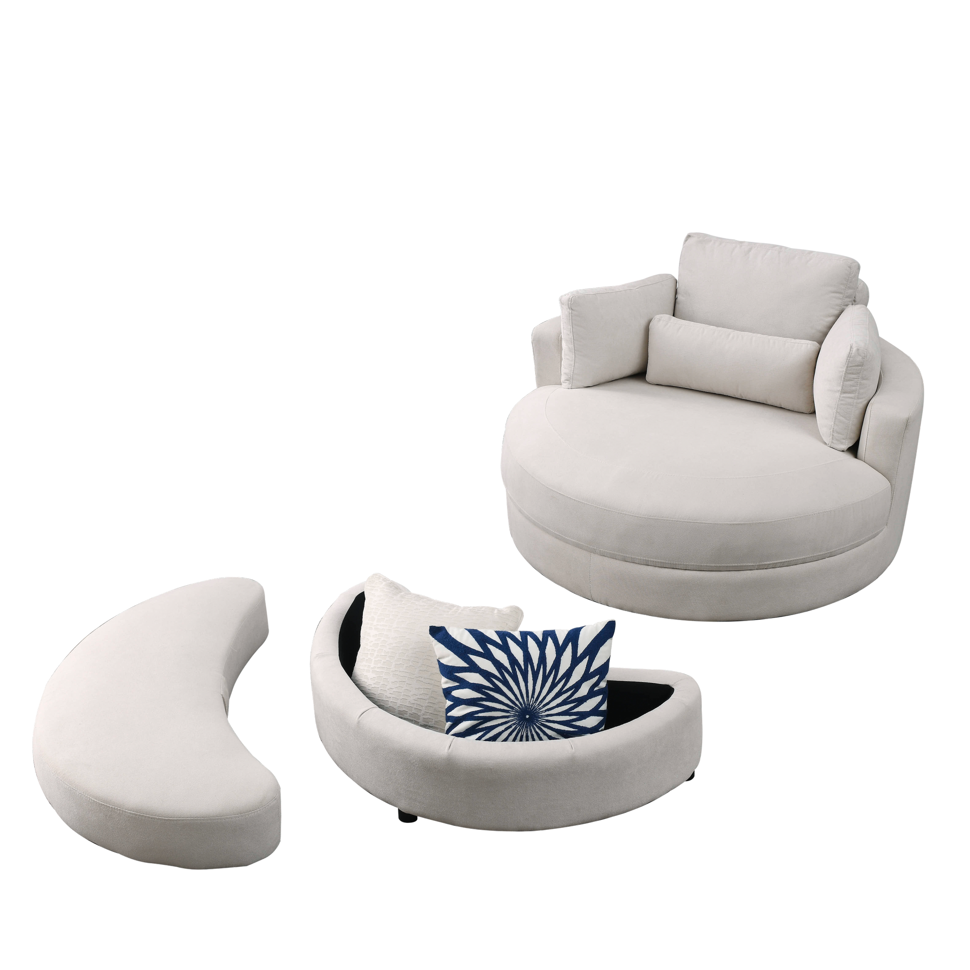 Video Welike Swivel Accent Barrel Modern Sofa Lounge Club Big Round Chair With Storage Ottoman Linen Fabric For Living Room Hotel With Pillows Beige Foam Fabric