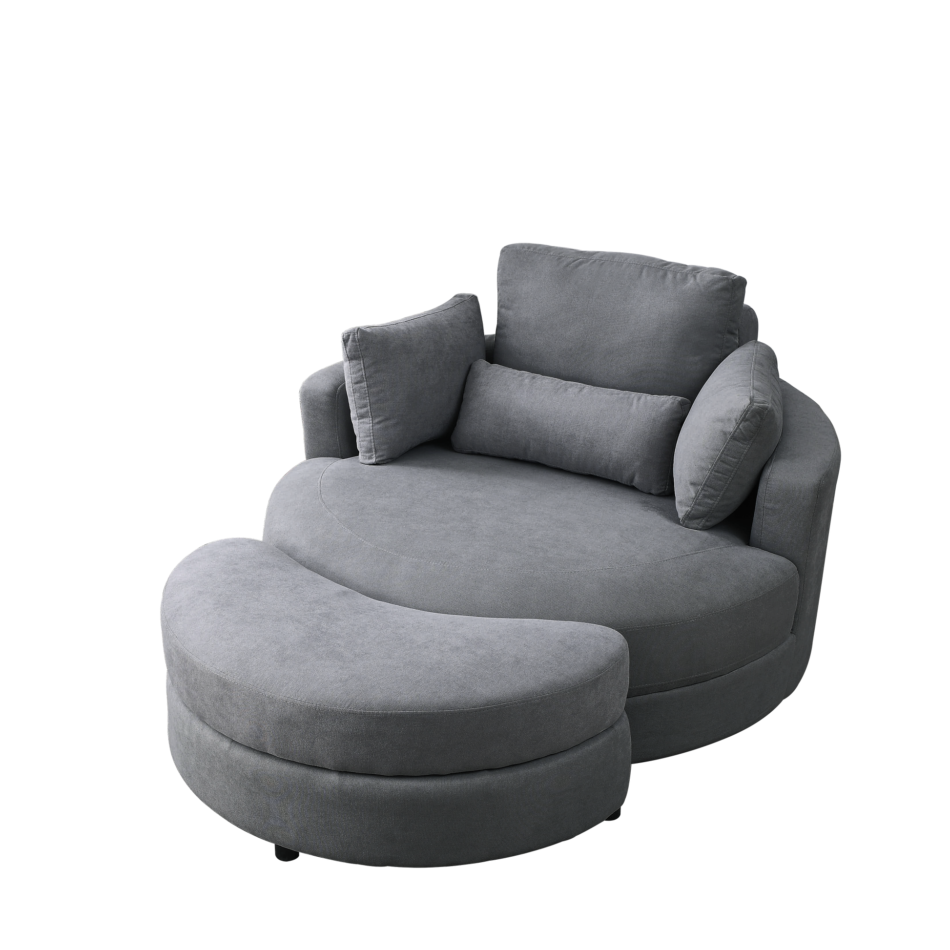Video Welike Swivel Accent Barrel Modern Dark Grey Sofa Lounge Club Big Round Chair With Storage Ottoman Linen Fabric For Living Room Hotel With Pillows Dark Grey Foam Fabric