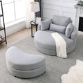 Video Welike Swivel Accent Barrel Modern Grey Sofa Lounge Club Big Round Chair With Storage Ottoman Linen Fabric For Living Room Hotel With Pillows .2Pcs Light Grey Foam Fabric