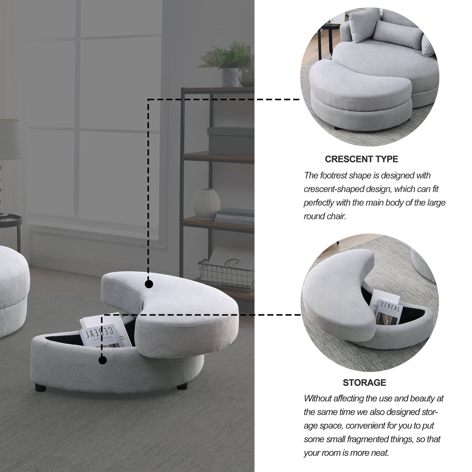 Video Welike Swivel Accent Barrel Modern Grey Sofa Lounge Club Big Round Chair With Storage Ottoman Linen Fabric For Living Room Hotel With Pillows Light Grey Foam Fabric