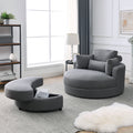 Video Welike Swivel Accent Barrel Modern Dark Grey Sofa Lounge Club Big Round Chair With Storage Ottoman Linen Fabric For Living Room Hotel With Pillows Dark Grey Foam Fabric