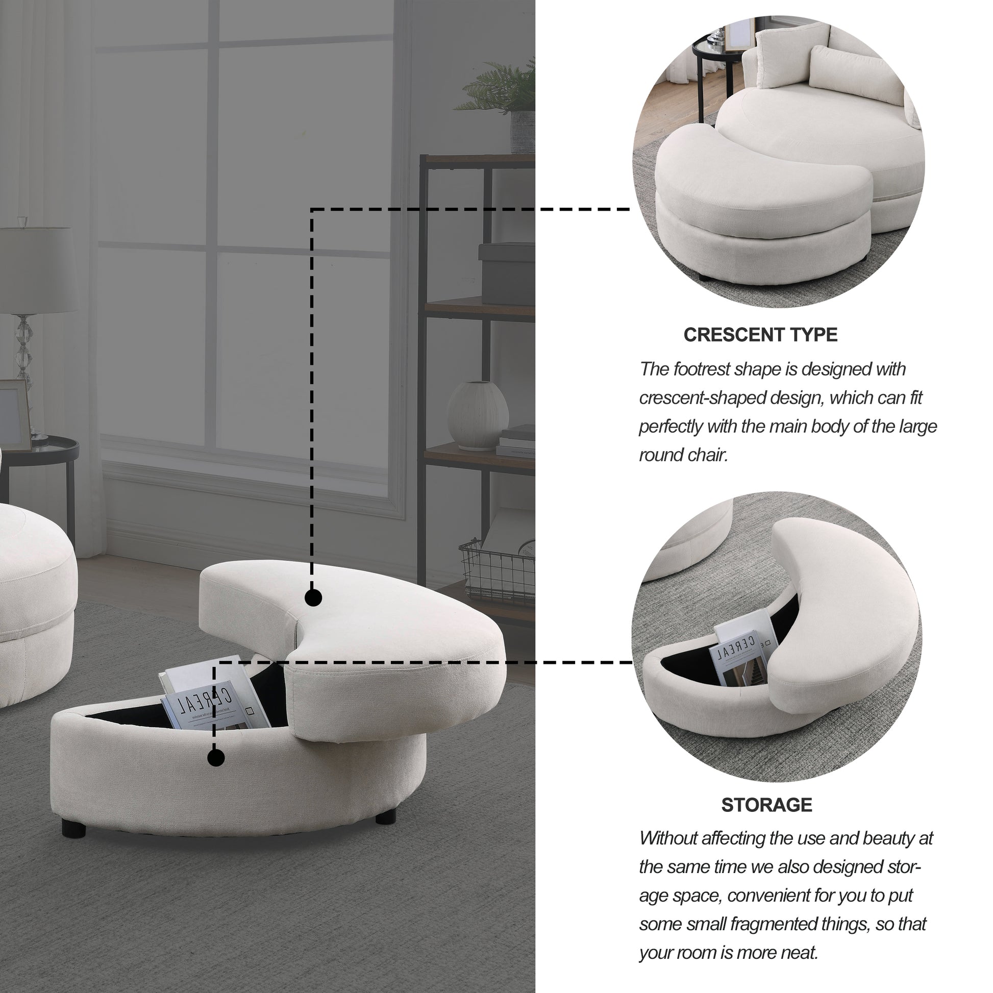 Video Welike Swivel Accent Barrel Modern Sofa Lounge Club Big Round Chair With Storage Ottoman Linen Fabric For Living Room Hotel With Pillows Beige Foam Fabric