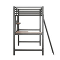 Twin Size Loft Metal&Mdf Bed With Desk And Shelf, Black Old Sku:Sm001105Aab 1 Twin Black Metal