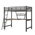Twin Size Loft Metal&Mdf Bed With Desk And Shelf, Black Old Sku:Sm001105Aab 1 Twin Black Metal