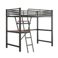 Twin Size Loft Metal&Mdf Bed With Desk And Shelf, Black Old Sku:Sm001105Aab 1 Twin Black Metal