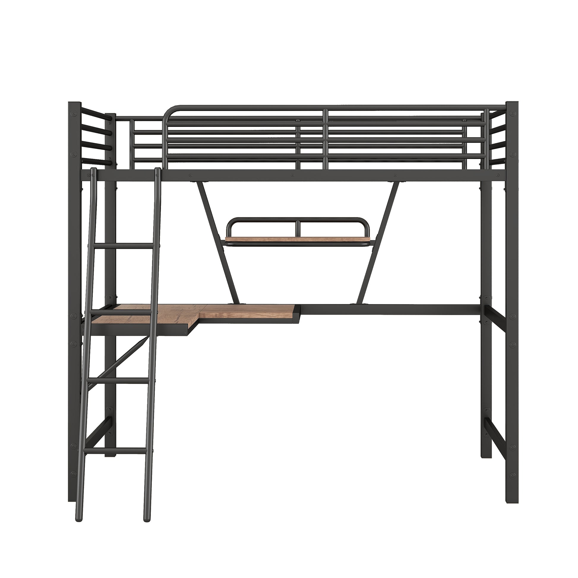 Twin Size Loft Metal&Mdf Bed With Desk And Shelf, Black Old Sku:Sm001105Aab 1 Twin Black Metal