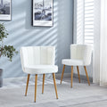 Modern White Dining Chair Set Of 2 With Iron Tube Wood Color Legs, Shorthair Cushions And Comfortable Backrest, Suitable For Dining Room, Living Room, Cafe, Simple Structure. White Fabric