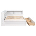 Full Bed With L Shaped Bookcases, Drawers ,White White Pine