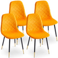 Orange Velvet Tufted Accent Chairs With Golden Color Metal Legs, Modern Dining Chairs For Living Room,Set Of 2 Metal Plaid Orange Dining Room Powder Coated Foam Dry Clean Modern Solid Back Foam Velvet
