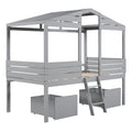 Twin Size Low Loft Wood House Bed With Two Drawers, Gray Gray Solid Wood