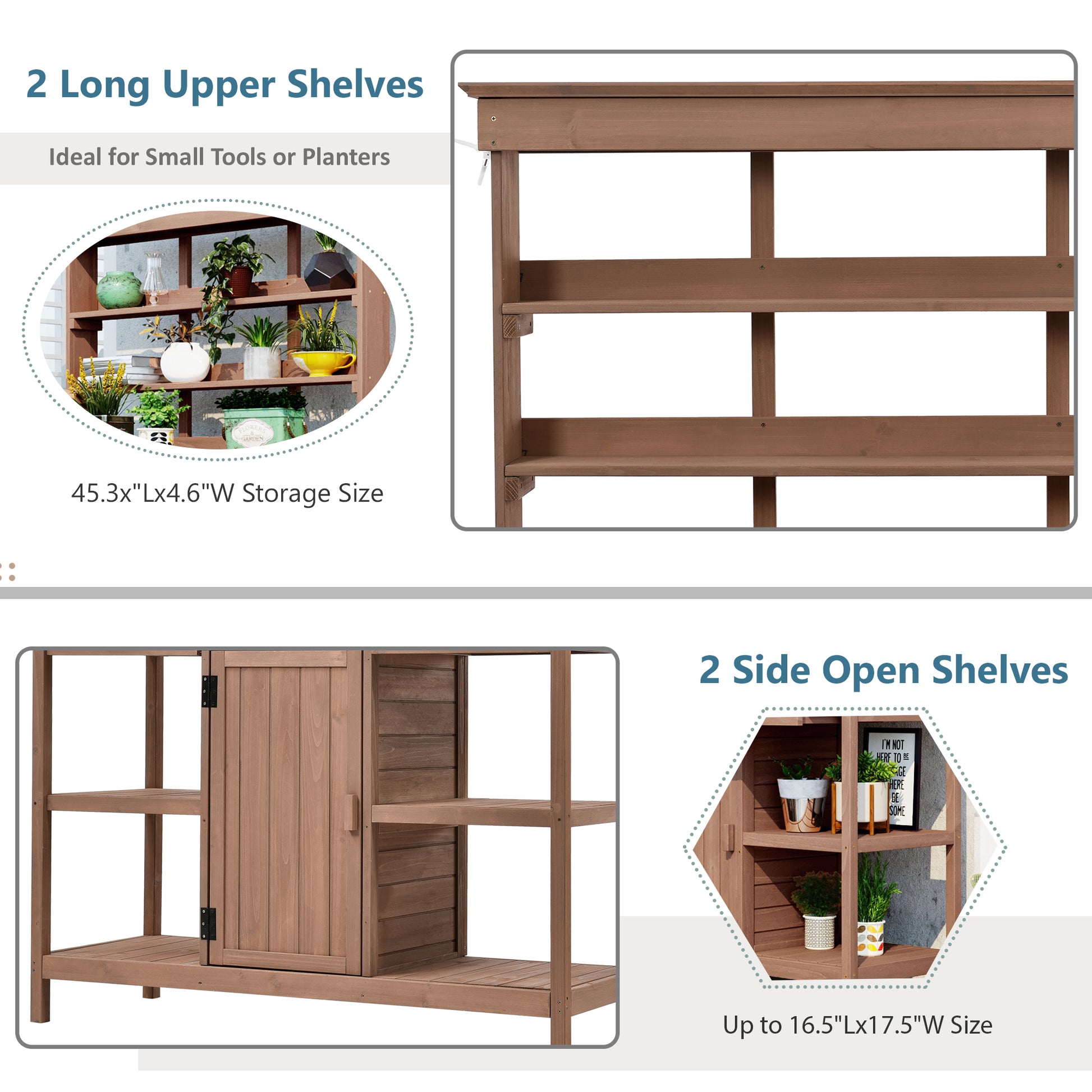 66" Large Outdoor Farmhouse Wooden Potting Bench Table, Garden Workstation With 2 Drawers, Cabinet And Open Shelves For Backyard, Mudroom, Brown Brown Garden & Outdoor Casual Wood Solid Wood