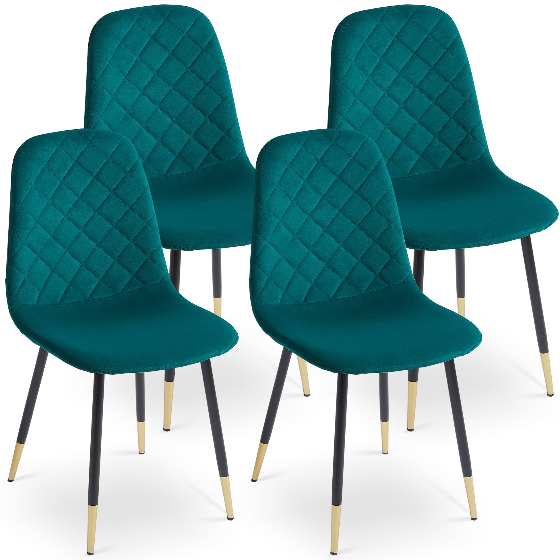 Dark Green Velvet Tufted Accent Chairs With Golden Color Metal Legs, Modern Dining Chairs For Living Room,Set Of 4 Metal Plaid Dark Green Dining Room Powder Coated Foam Dry Clean Modern Dining Chairs Solid Back Foam Velvet