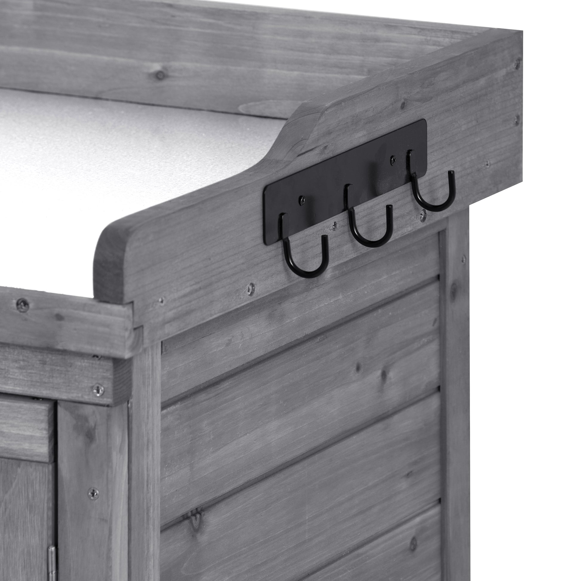 Outdoor 39" Potting Bench Table, Rustic Garden Wood Workstation Storage Cabinet Garden Shed With 2 Tier Shelves And Side Hook, Grey Grey Garden & Outdoor Casual Wood Solid Wood