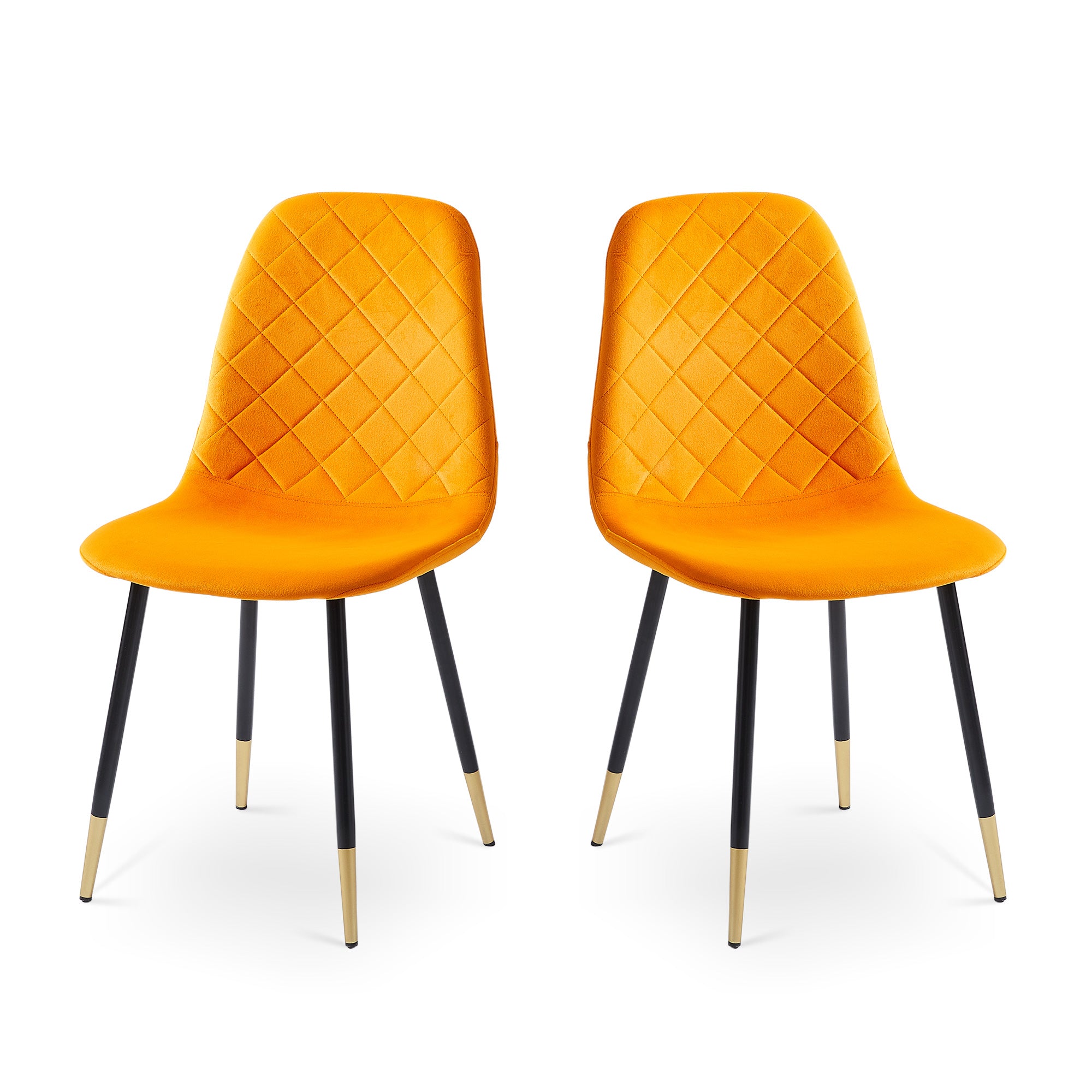 Orange Velvet Tufted Accent Chairs With Golden Color Metal Legs, Modern Dining Chairs For Living Room,Set Of 2 Metal Plaid Orange Dining Room Powder Coated Foam Dry Clean Modern Solid Back Foam Velvet