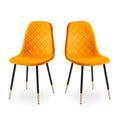 Orange Velvet Tufted Accent Chairs With Golden Color Metal Legs, Modern Dining Chairs For Living Room,Set Of 2 Metal Plaid Orange Dining Room Powder Coated Foam Dry Clean Modern Solid Back Foam Velvet