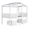 Twin Size Low Loft Wood House Bed With Two Drawers, White White Solid Wood