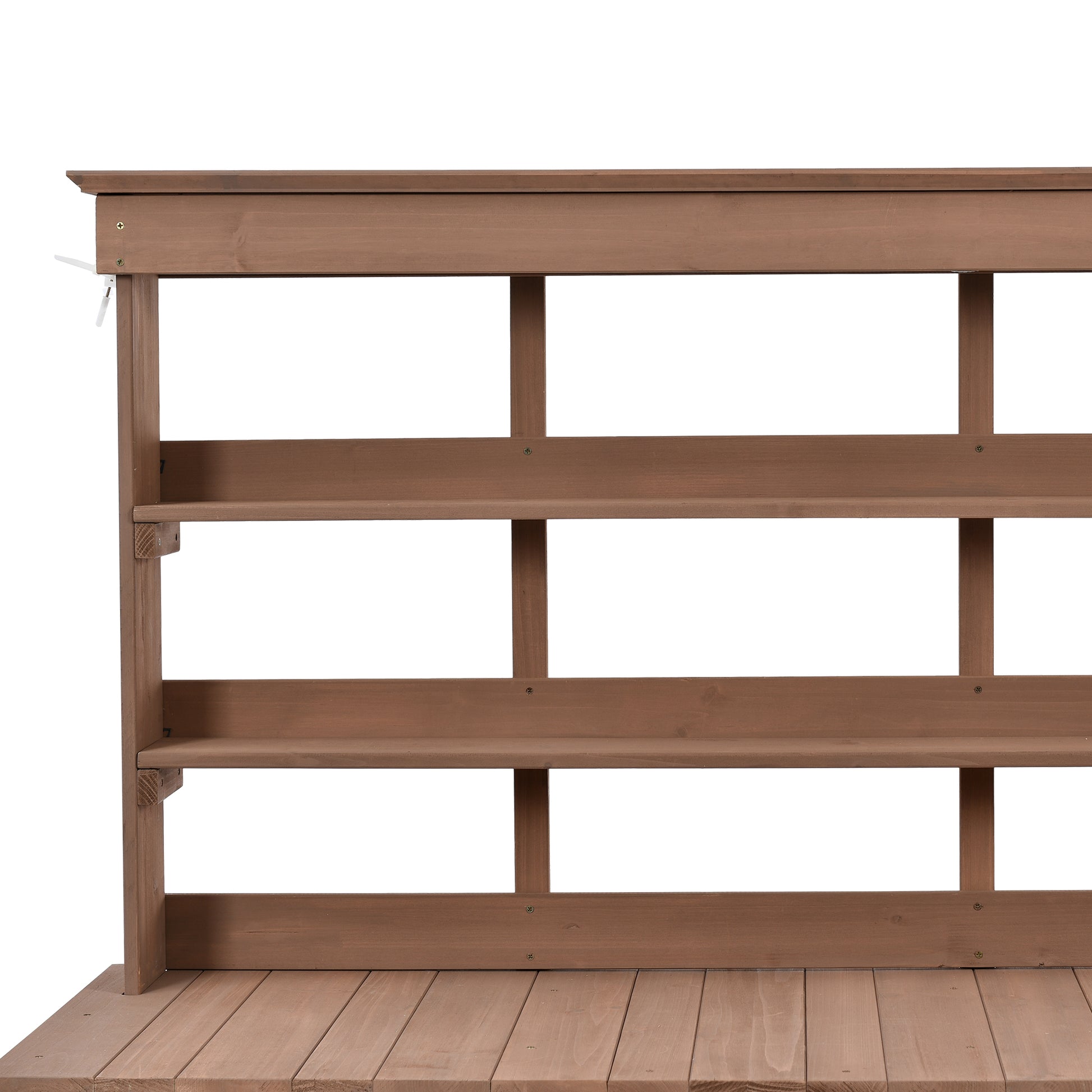 66" Large Outdoor Farmhouse Wooden Potting Bench Table, Garden Workstation With 2 Drawers, Cabinet And Open Shelves For Backyard, Mudroom, Brown Brown Garden & Outdoor Casual Wood Solid Wood