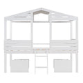 Twin Size Low Loft Wood House Bed With Two Drawers, White White Solid Wood