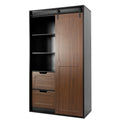 71 Inch Closets,Large Closetslaundry Cabinets,Plastic Suction Process,Farmslide Barndoors,Saveopenspace,Brand Hardware,Silent Slide,Can Be Used For The Bedroom,Cloakroom,Livingroom,Color:Black Brown 5 Or More Spaces Black Brown Brown Drawers Included