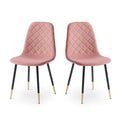 Pink Velvet Tufted Accent Chairs With Golden Color Metal Legs, Modern Dining Chairs For Living Room,Set Of 2 Metal Plaid Pink Dining Room Powder Coated Foam Dry Clean Modern Dining Chairs Solid Back Foam Velvet